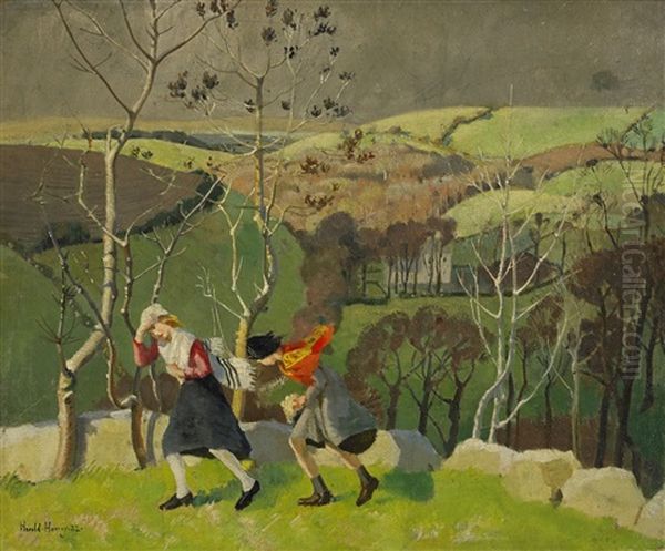 A Windy Day Oil Painting by Harold Harvey