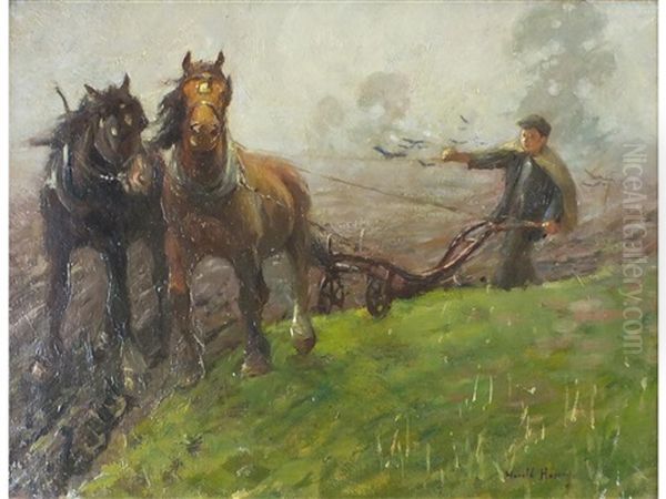 Turning The Plough Oil Painting by Harold Harvey