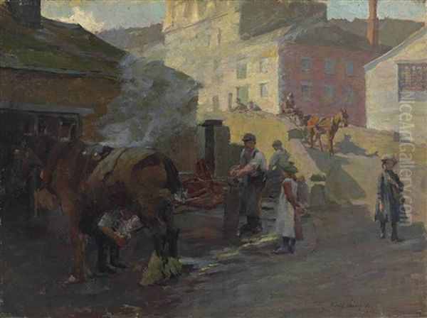 The Blacksmith's Shop By The Old Bridge, Newlyn Oil Painting by Harold Harvey