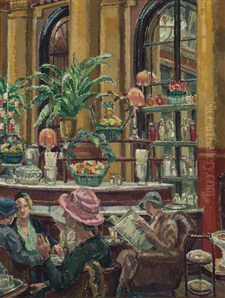 The Cafe Oil Painting by Harold Harvey