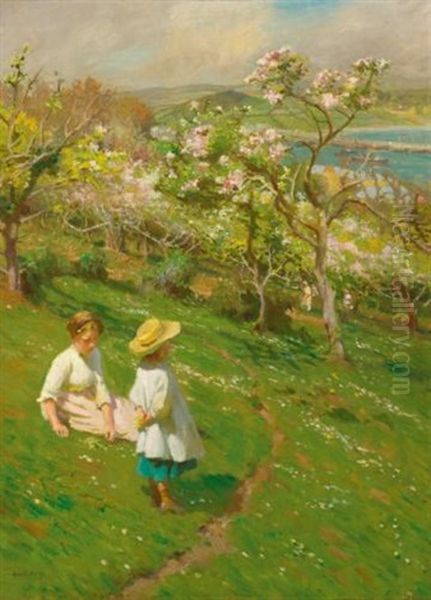 Springtime In The Orchard Oil Painting by Harold Harvey