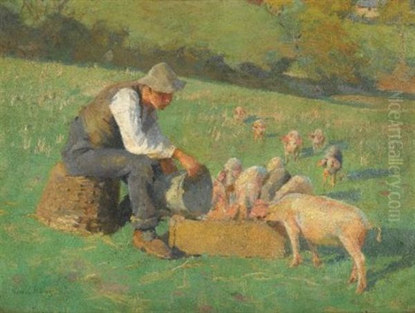 Feeding Time Oil Painting by Harold Harvey