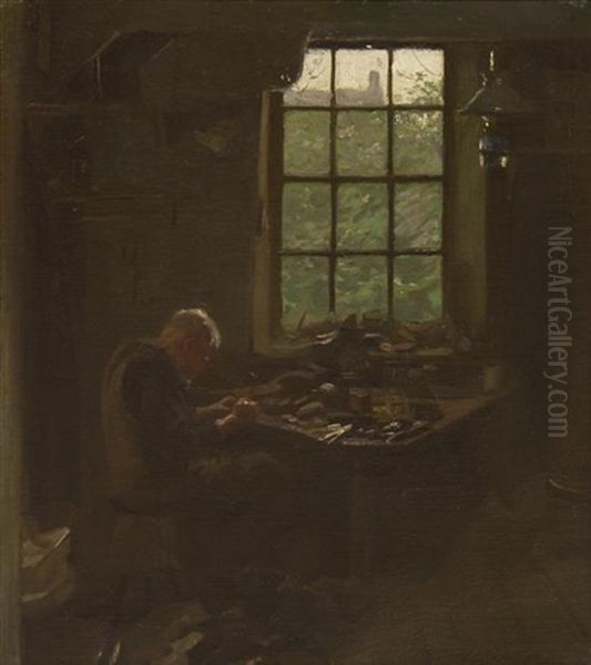 The Village Cobbler Oil Painting by Harold Harvey