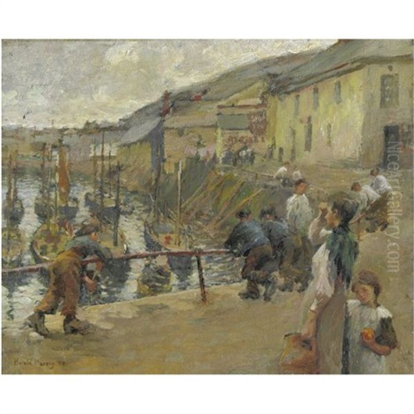 Mousehole, Newlyn Oil Painting by Harold Harvey