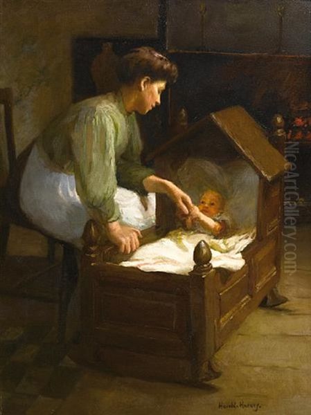 Mother And Child Oil Painting by Harold Harvey