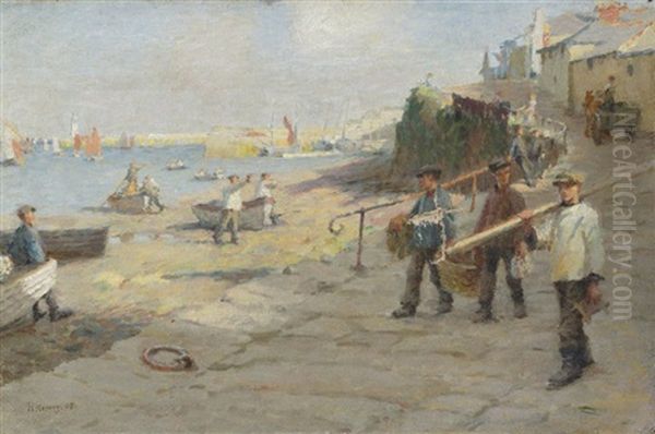 The Old Slip, Newlyn Oil Painting by Harold Harvey