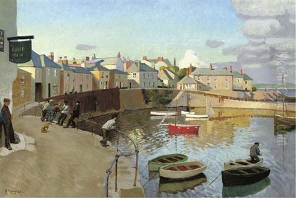 A View Of Mousehole Oil Painting by Harold Harvey