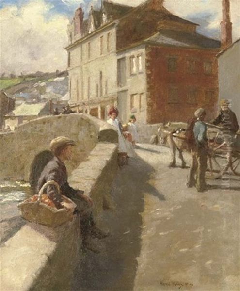 The Baker Boy On Newlyn Bridge Oil Painting by Harold Harvey