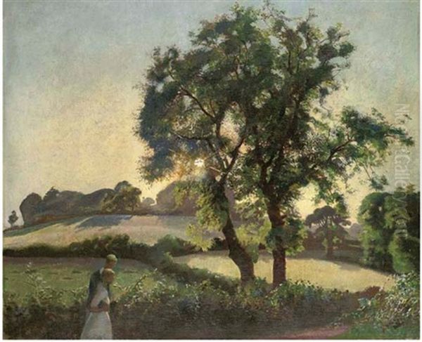 A Summer Evening Oil Painting by Harold Harvey