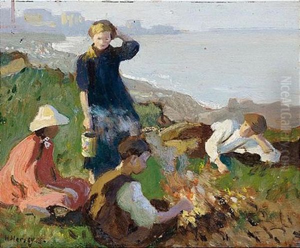 The Bonfire Oil Painting by Harold Harvey