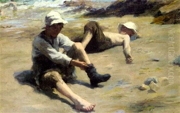 After The Swim Oil Painting by Harold Harvey