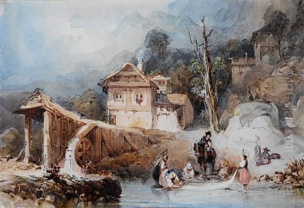 Mill On The Lake Of Lungern, Switzerland Oil Painting by George Balmer