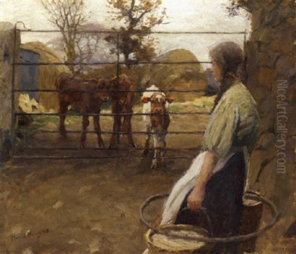 Feeding Time Oil Painting by Harold Harvey