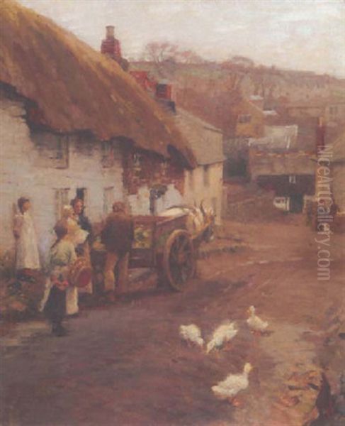 The Village Street, Newlyn Oil Painting by Harold Harvey