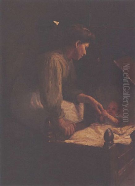 Mother And Child Oil Painting by Harold Harvey