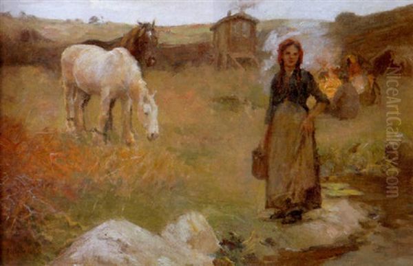 The Gypsy Camp Oil Painting by Harold Harvey