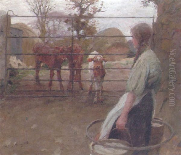 Feeding Time Oil Painting by Harold Harvey