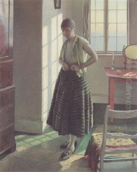 Gertrude In An Interior Oil Painting by Harold Harvey