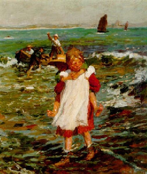 Wading Ashore Oil Painting by Harold Harvey