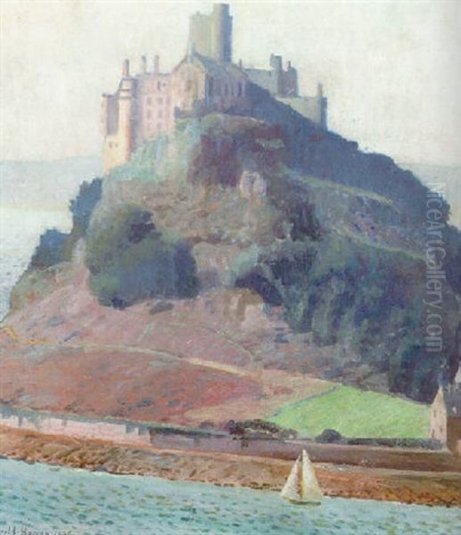 St Michael's Mount Oil Painting by Harold Harvey