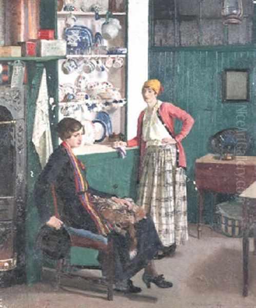 In The Kitchern Oil Painting by Harold Harvey