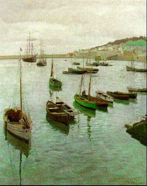 The Harbor, Newlyn Oil Painting by Harold Harvey