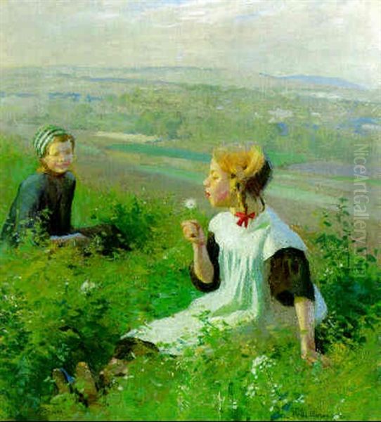 Blowing Dandelions Oil Painting by Harold Harvey