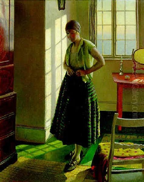 Gertrude In An Interior Oil Painting by Harold Harvey