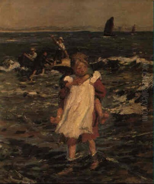 Wading Ashore Oil Painting by Harold Harvey