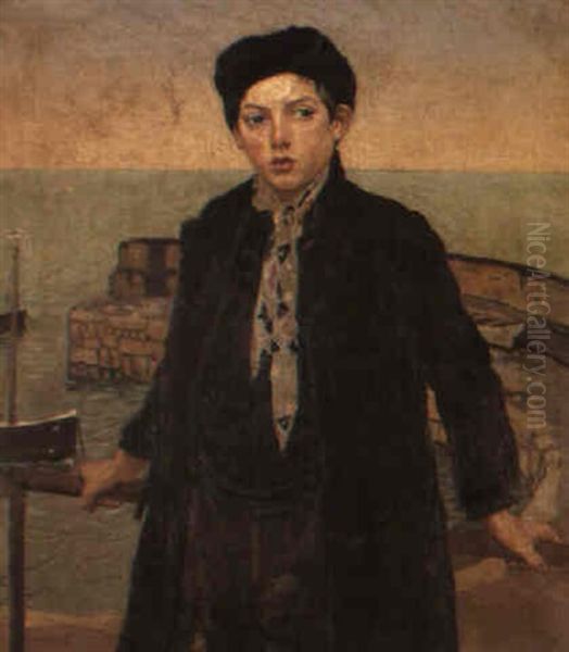 Boy By The Harbour Oil Painting by Harold Harvey