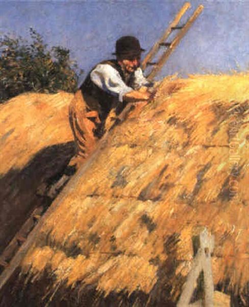 Thatching The Rick Oil Painting by Harold Harvey