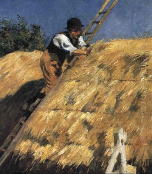 Thatching The Rick Oil Painting by Harold Harvey