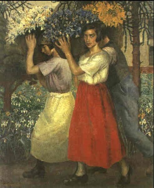 The Flower-gatherers Oil Painting by Harold Harvey