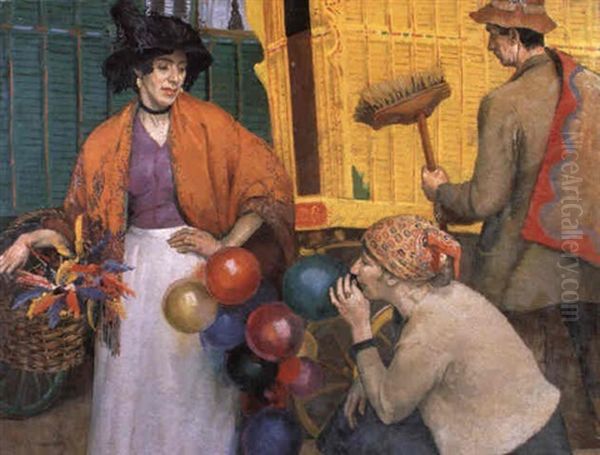 Balloon Seller Oil Painting by Harold Harvey