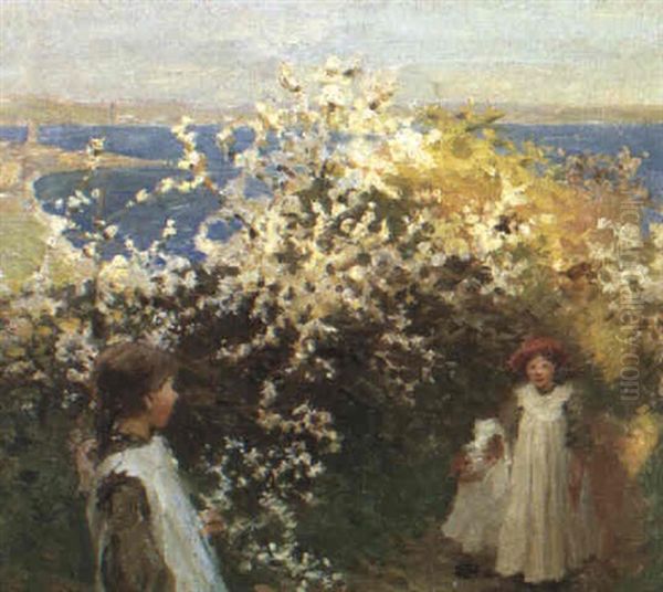 Blackthorn Over Newlyn Oil Painting by Harold Harvey