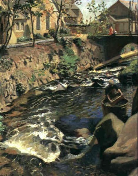 The Church Bridge, Newlyn Oil Painting by Harold Harvey