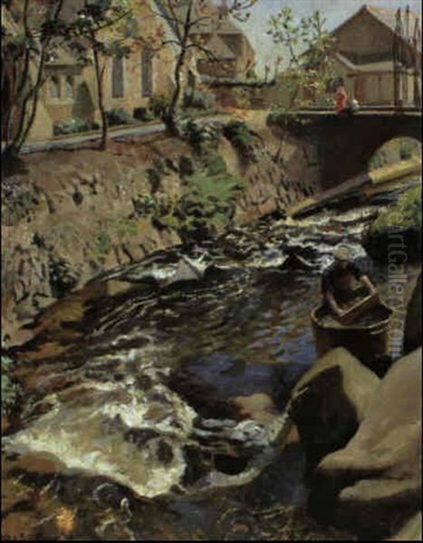 The Church Bridge, Newlyn Oil Painting by Harold Harvey