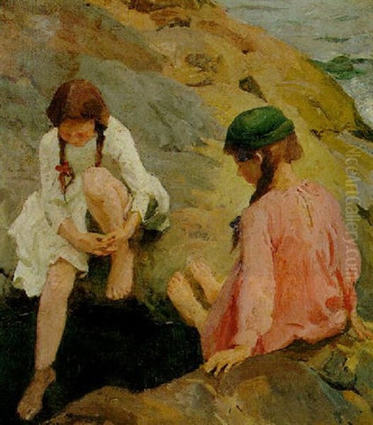 A Quiet Paddle Oil Painting by Harold Harvey