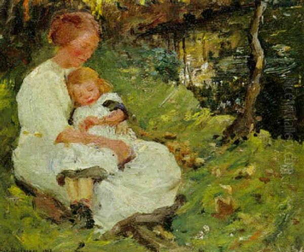 Mother And Child Oil Painting by Harold Harvey