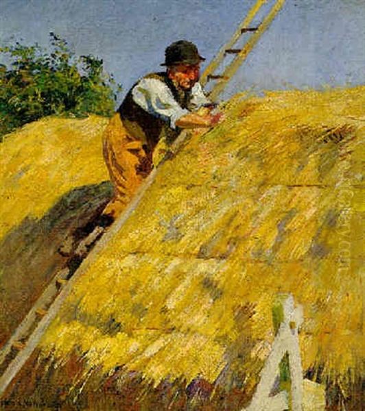 Thatching The Rick Oil Painting by Harold Harvey