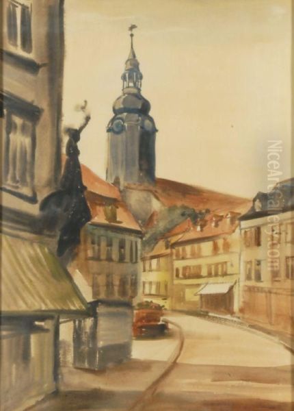 Blick Zur Stadtkirche. Oil Painting by Paul Friedr. Wilhelm Balmer