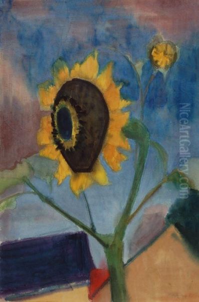 Sonnenblume Vorblauem Grund. Oil Painting by Paul Friedr. Wilhelm Balmer