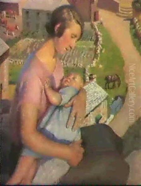 Mother And Child Oil Painting by Harold Harvey