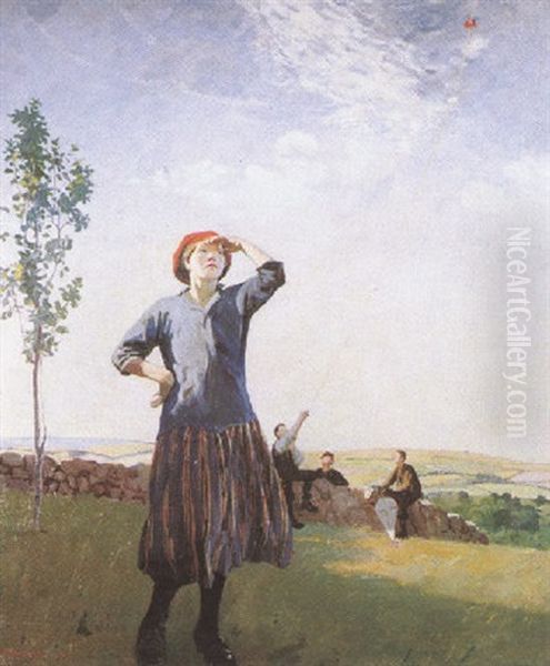 The Kite Flyer Oil Painting by Harold Harvey