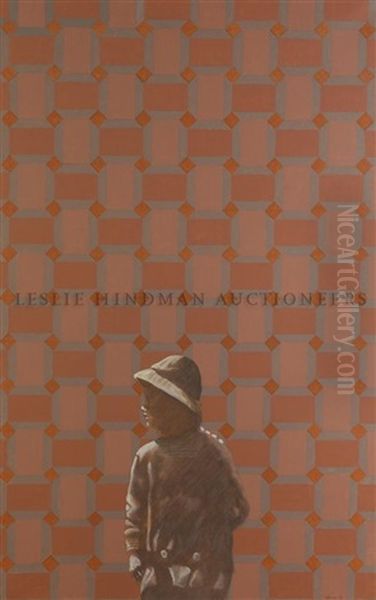 Single Figure Against Orange And Silver Background Oil Painting by Robert Harvey