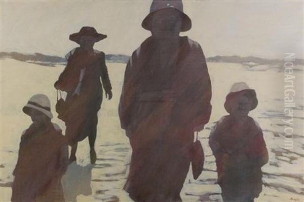 Four Figures Against White Background Oil Painting by Robert Harvey