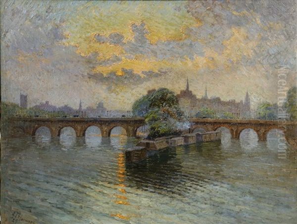 Pont Neuf Viewed From The Louvre Oil Painting by James Taylor Harwood