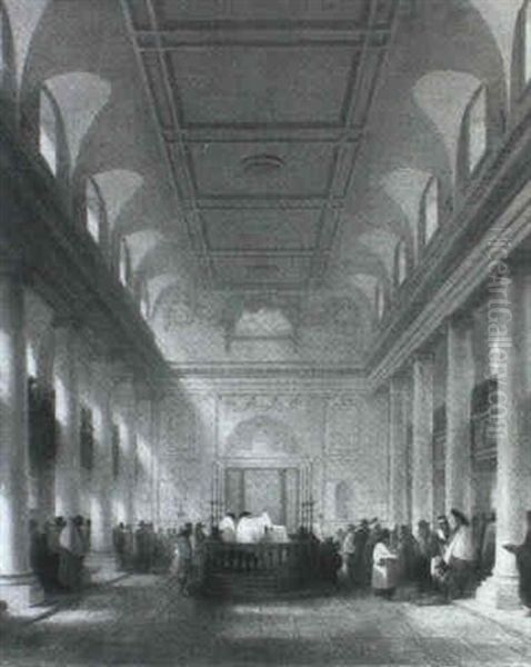 Interior Of The Great Synagogue, Duke's Place, London Oil Painting by John James Harwood