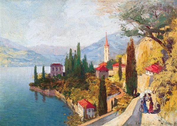 Varenna Oil Painting by Gyula Hary