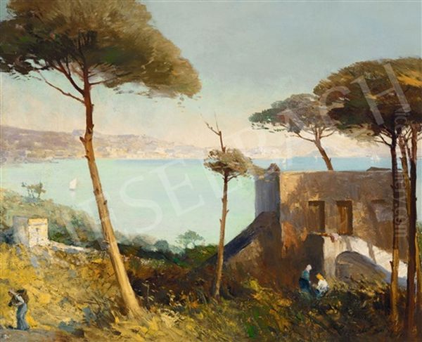 View To Pozzuoli Oil Painting by Gyula Hary